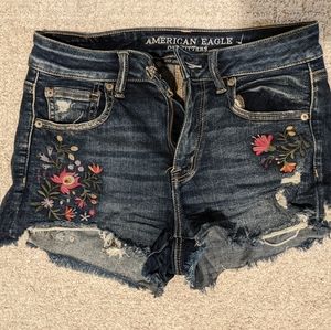 Embroidered denim shorts